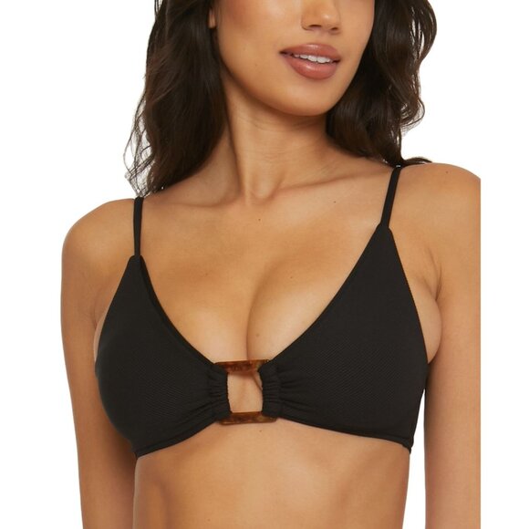 NWT Becca Modern Edge Convertible Ribbed Bikini Top Sz M Black Removable Cups - Picture 1 of 11